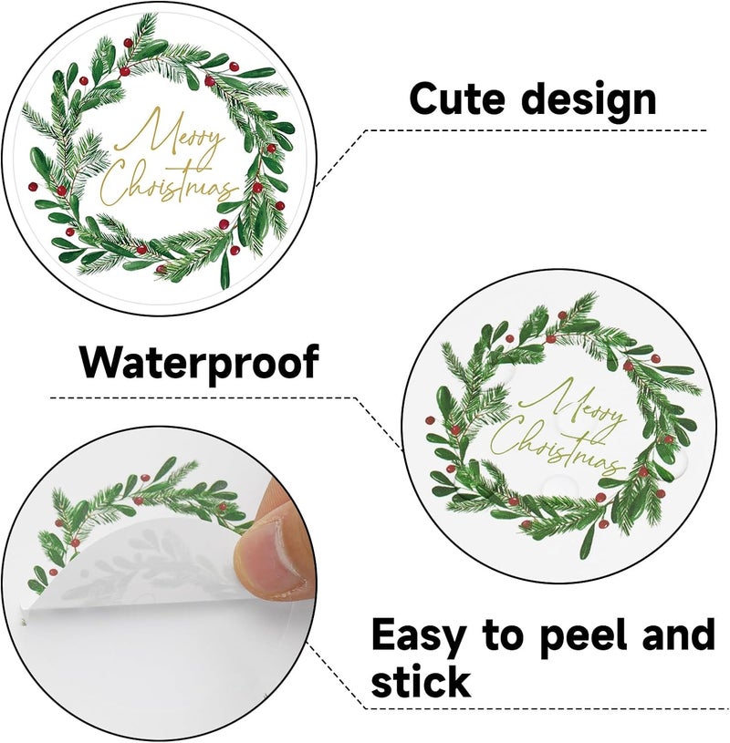 Alynta Merry Christmas Stickers - 2 Inch Holiday Stickers 120Pcs Large Round Christmas Card Sticker Labels Xmas Holly Berries Wreath Sticker for Envelope Seals Card Ornament (Gold) - Image 3